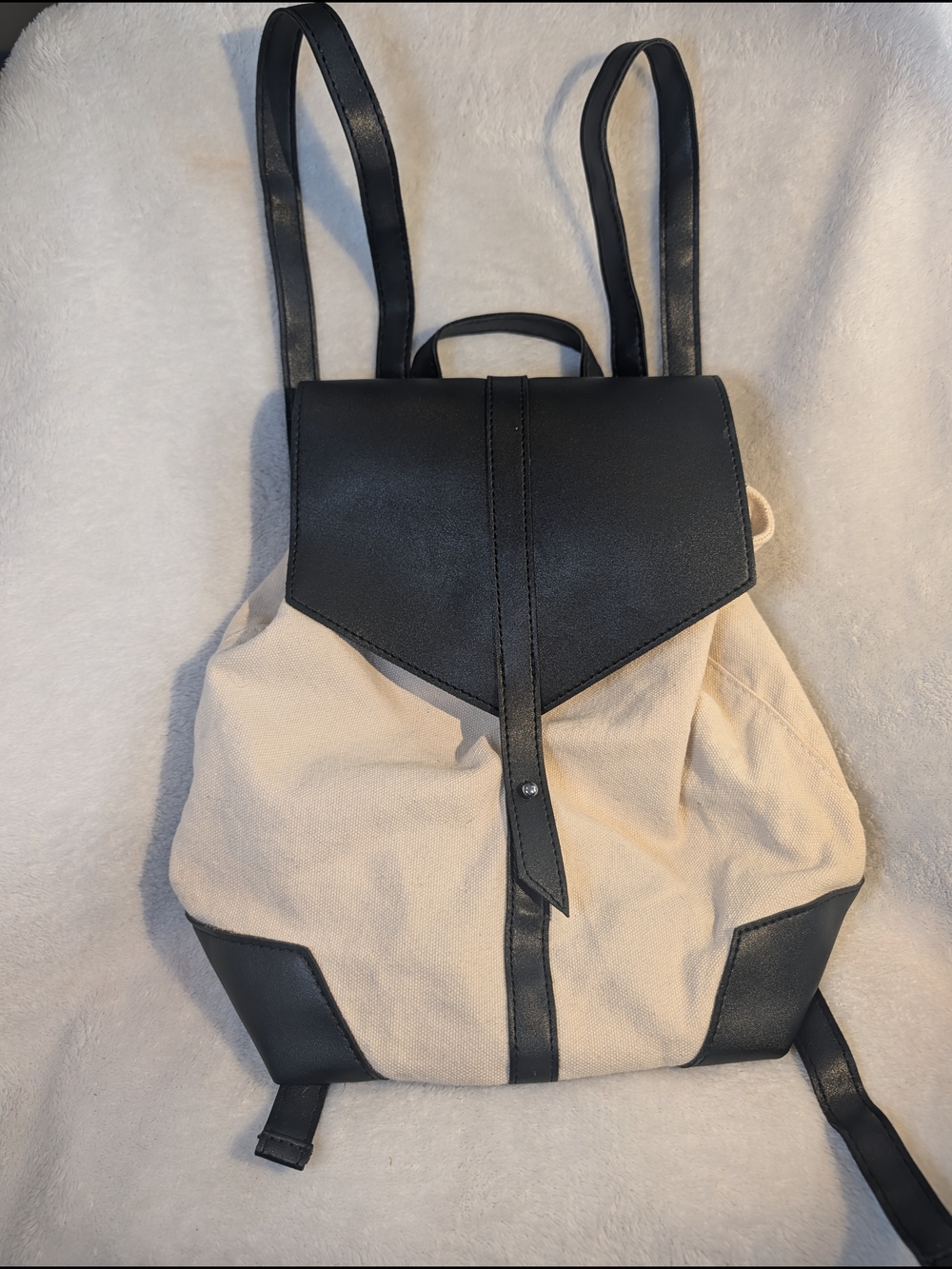 Deux Lux Black and Cream Two-Tone Canvas Backpack